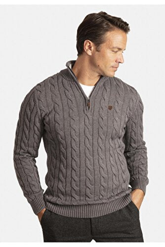 Detailed Men's Half Zipper Sweater