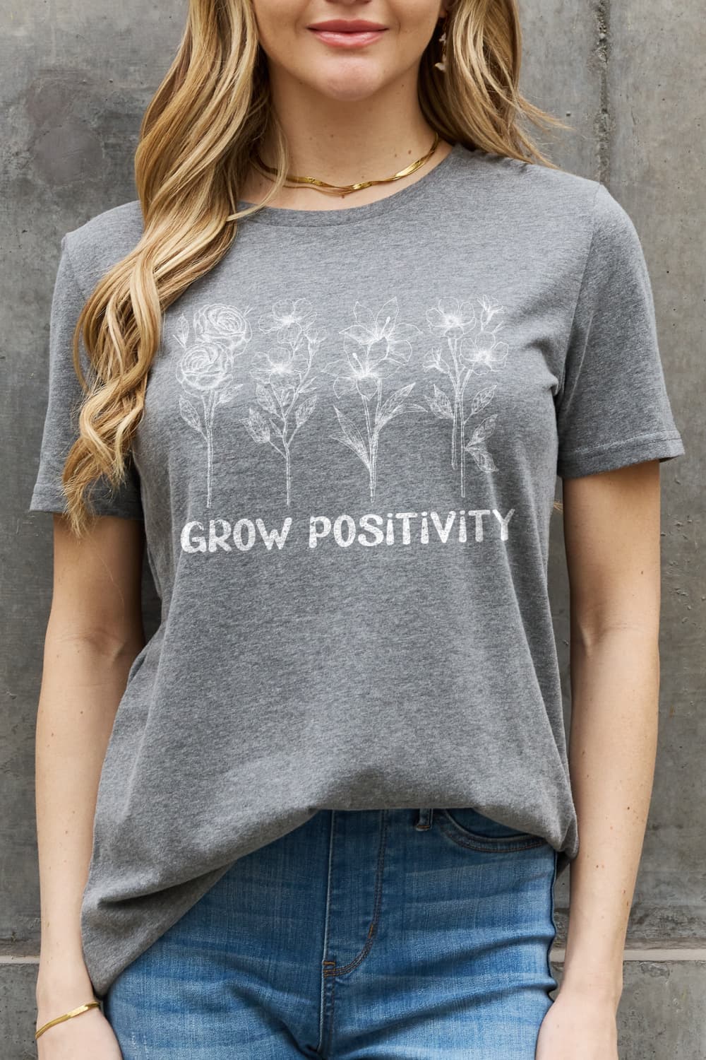 Simply Love GROW POSITIVITY Graphic Cotton T-shirt