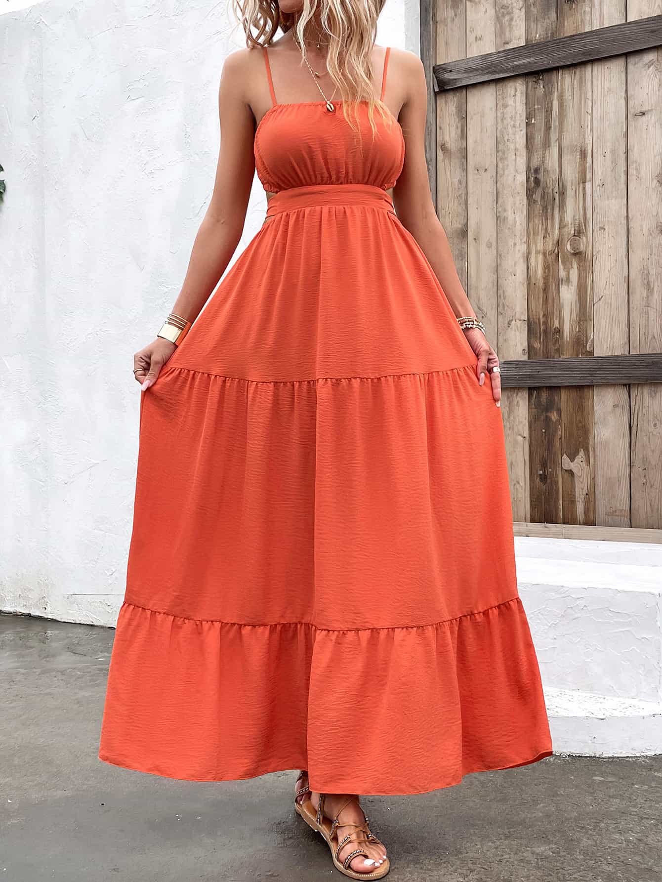 Strap Cutout Tie Back Maxi Dress