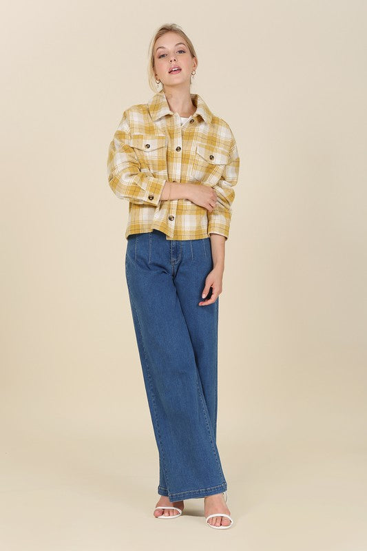 Plaid Short Shacket With Pockets
