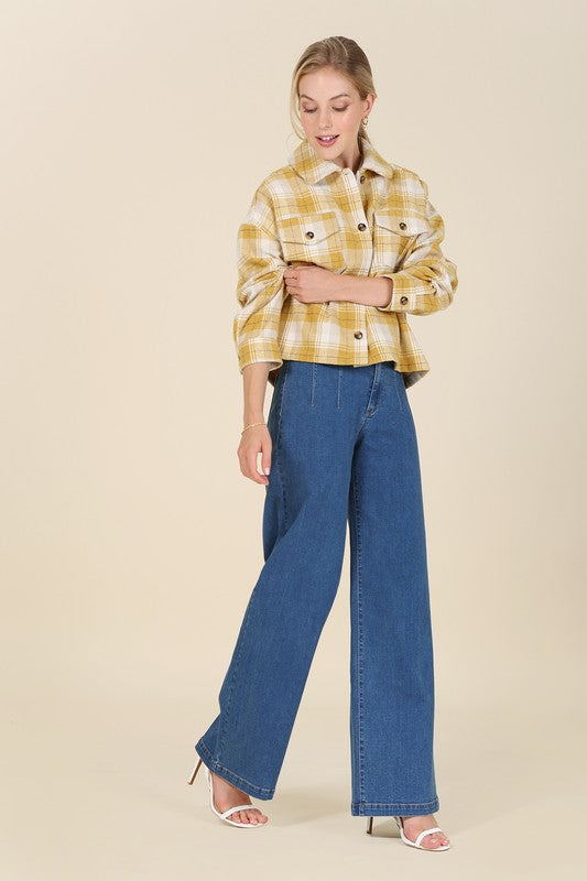 Plaid Short Shacket With Pockets