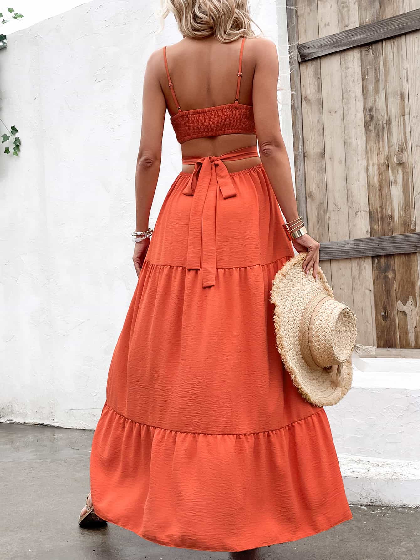 Strap Cutout Tie Back Maxi Dress