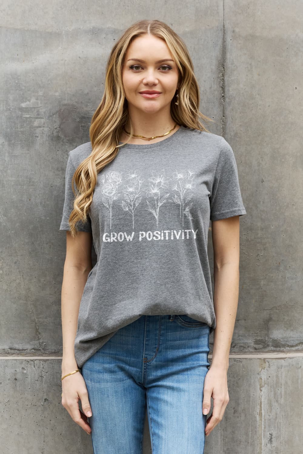 Simply Love GROW POSITIVITY Graphic Cotton T-shirt