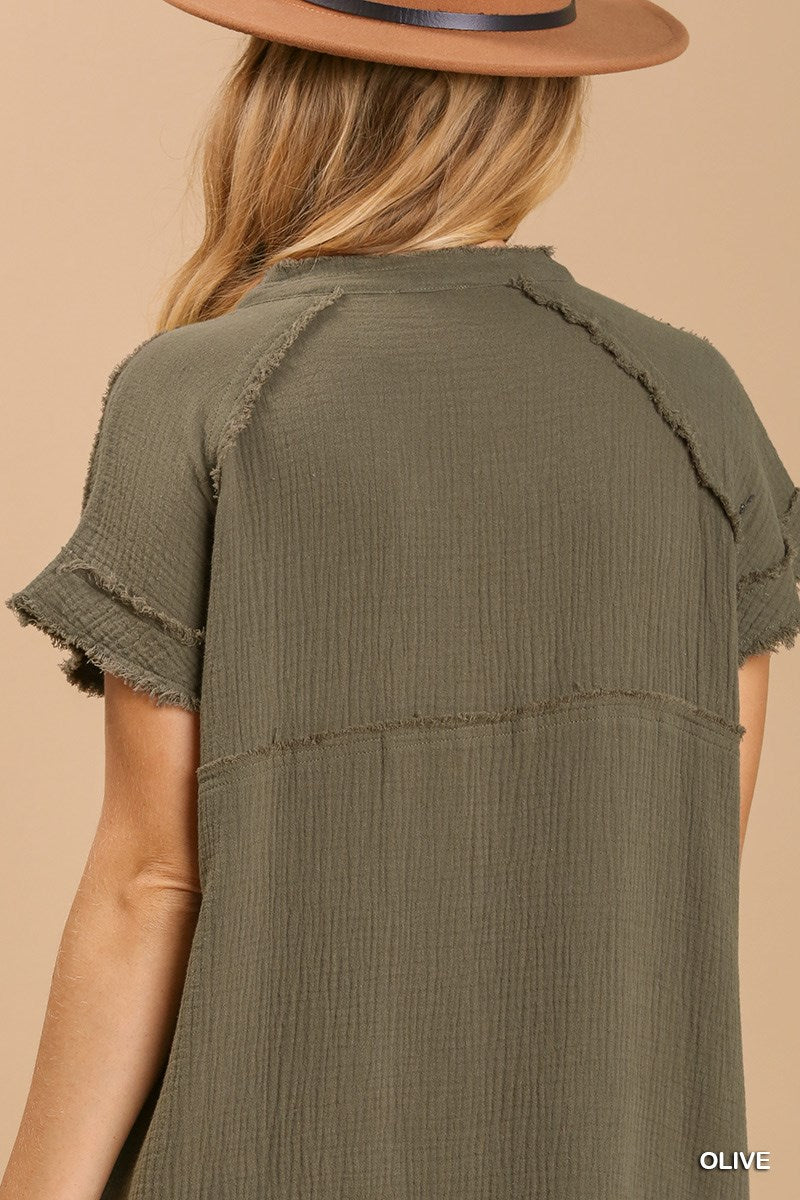 Split Neck Button Down Midi Dress