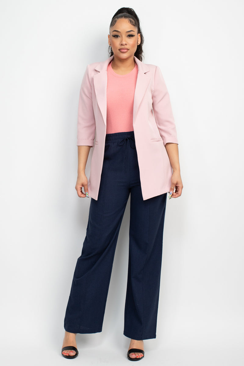 Open Front Notch Solid Blazer