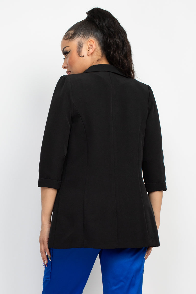 Open Front Notch Solid Blazer