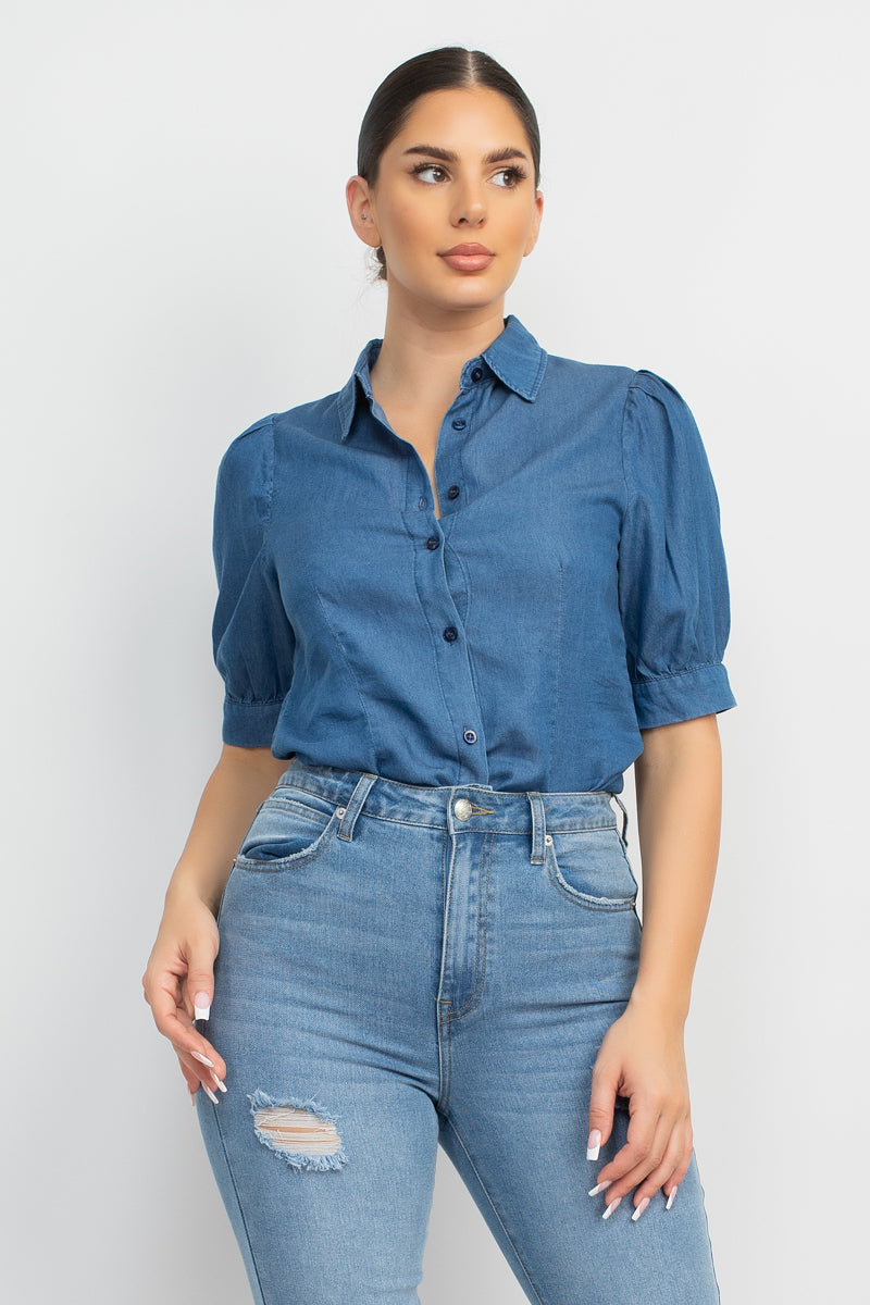 Button-Down Denim Shirt Top