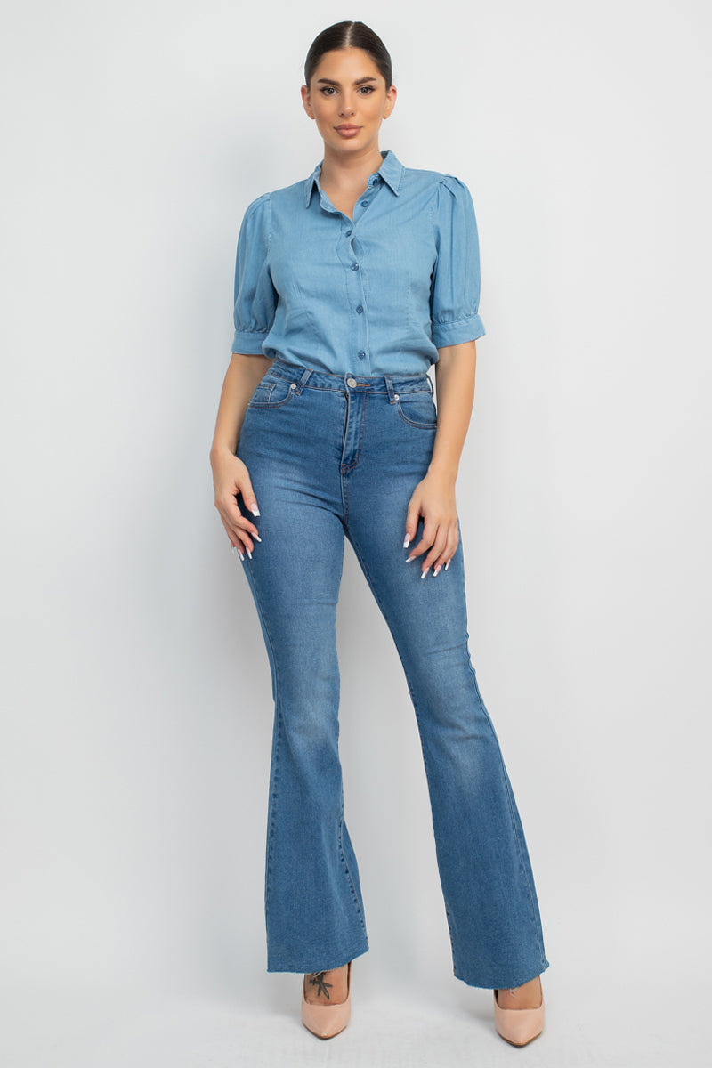 Button-Down Denim Shirt Top