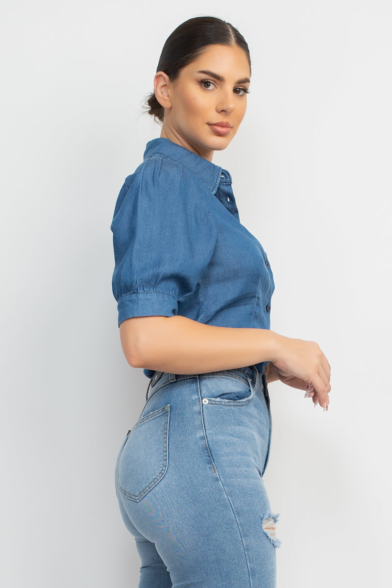 Button-Down Denim Shirt Top