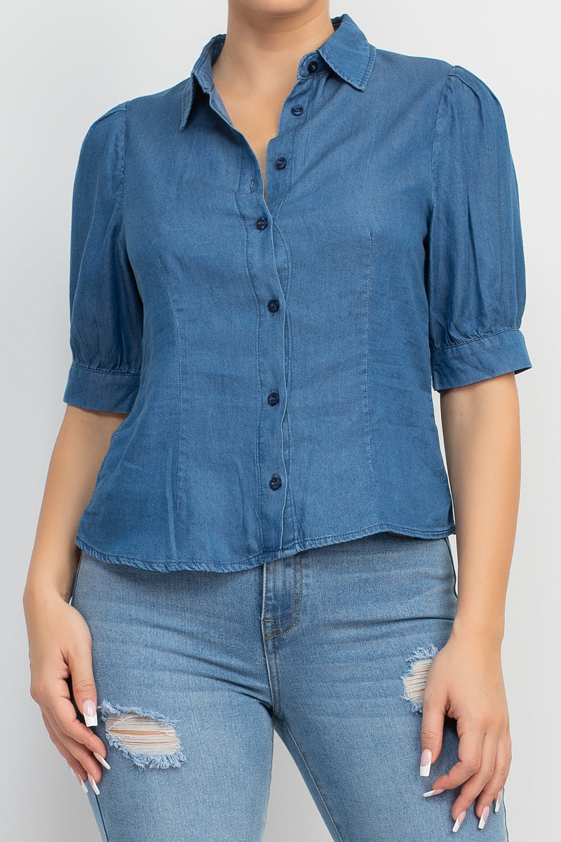 Button-Down Denim Shirt Top