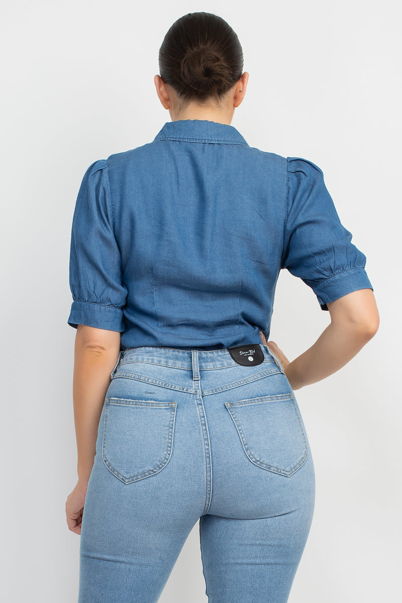 Button-Down Denim Shirt Top