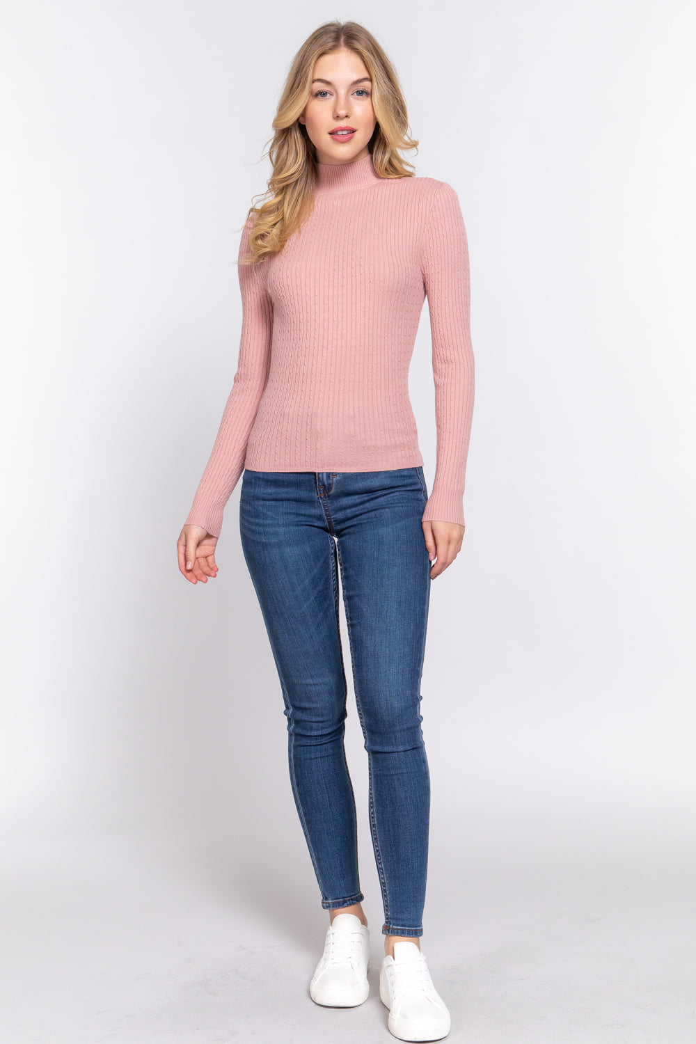 Long Sleeve Mock Neck Rib Sweater