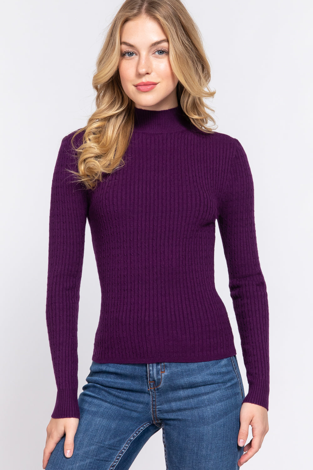 Long Sleeve Mock Neck Rib Sweater
