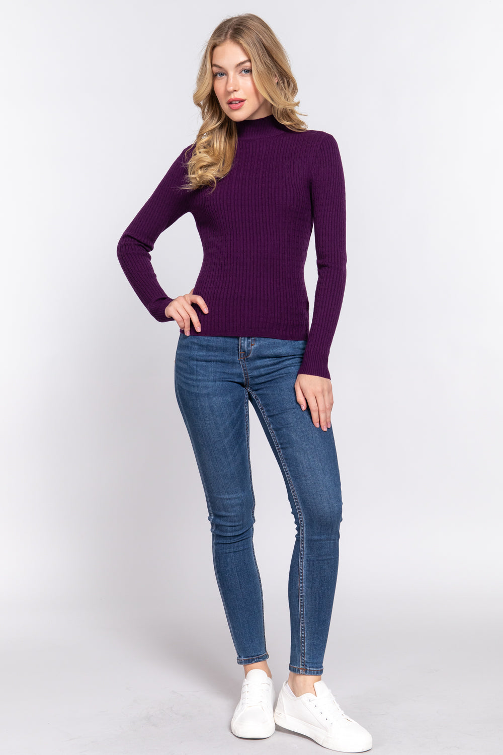 Long Sleeve Mock Neck Rib Sweater