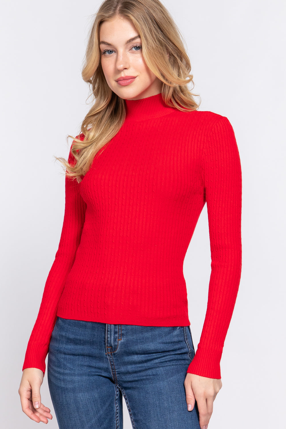 Long Sleeve Mock Neck Rib Sweater
