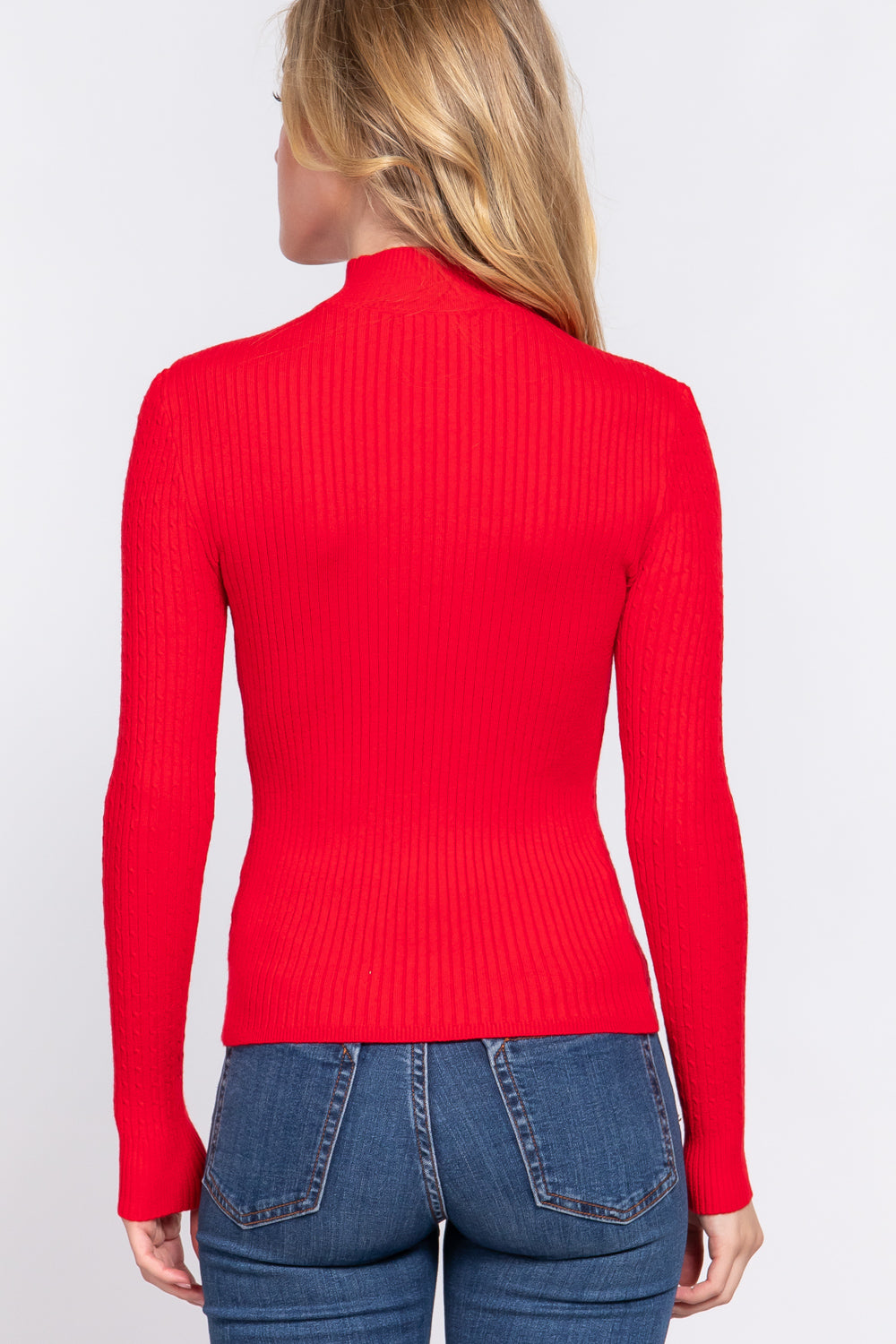 Long Sleeve Mock Neck Rib Sweater