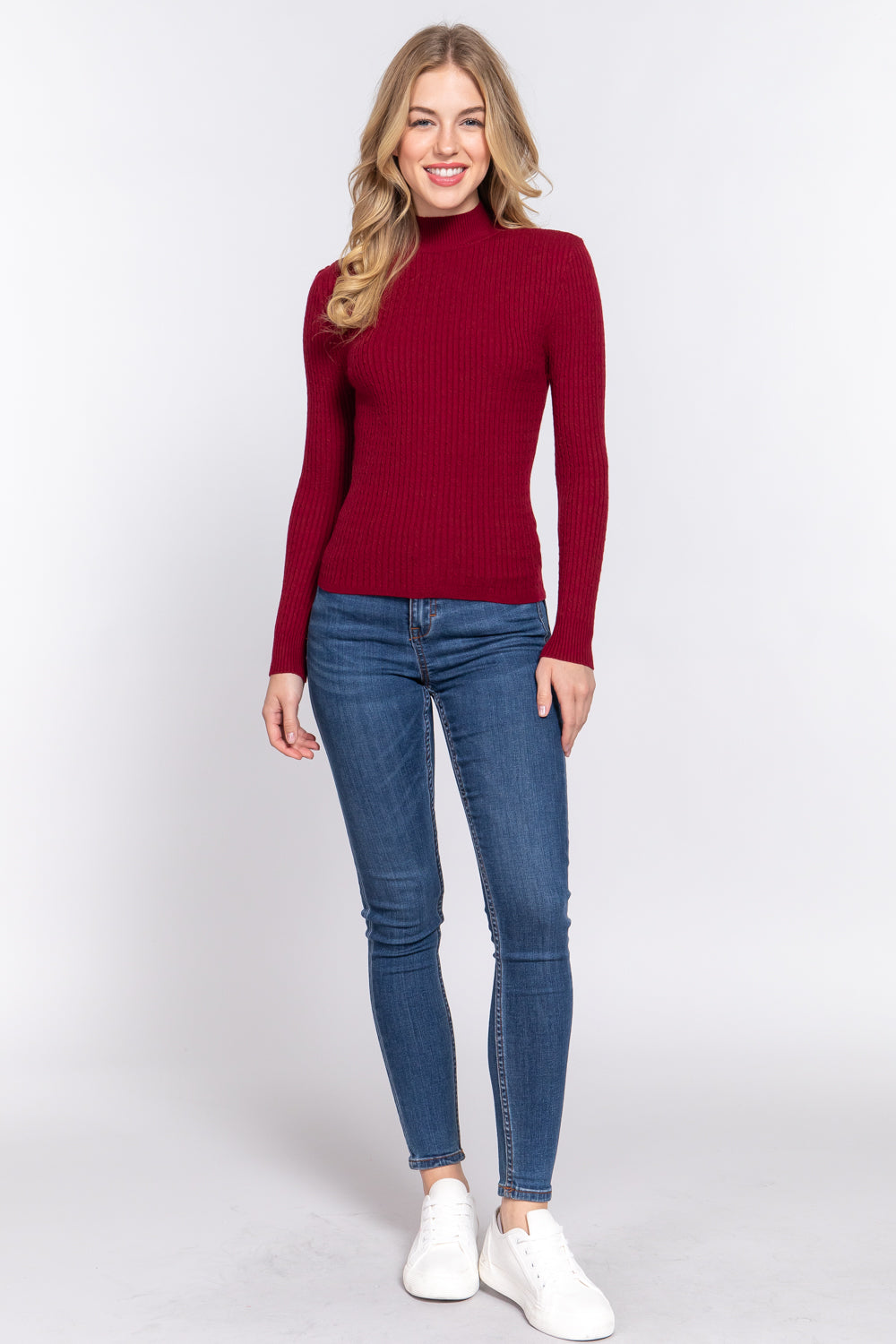 Long Sleeve Mock Neck Rib Sweater