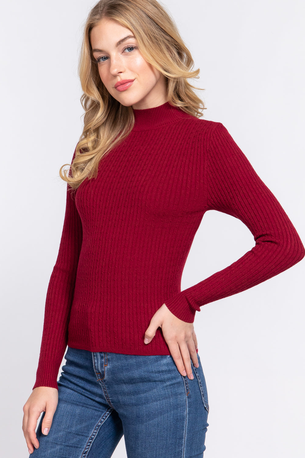 Long Sleeve Mock Neck Rib Sweater