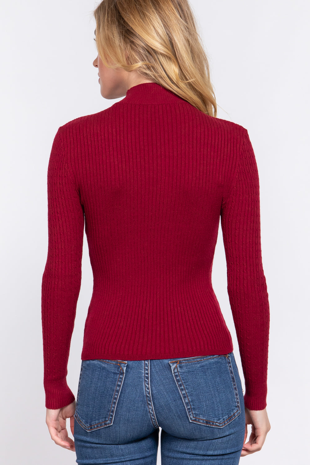 Long Sleeve Mock Neck Rib Sweater