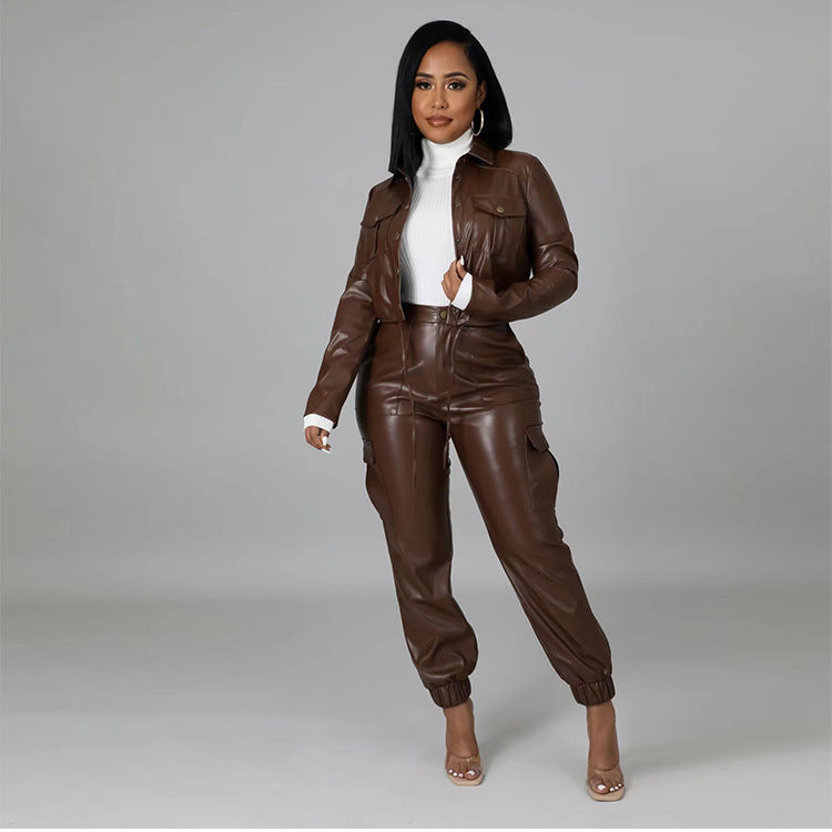 Sexy Pu Leather 2pc Pants Set