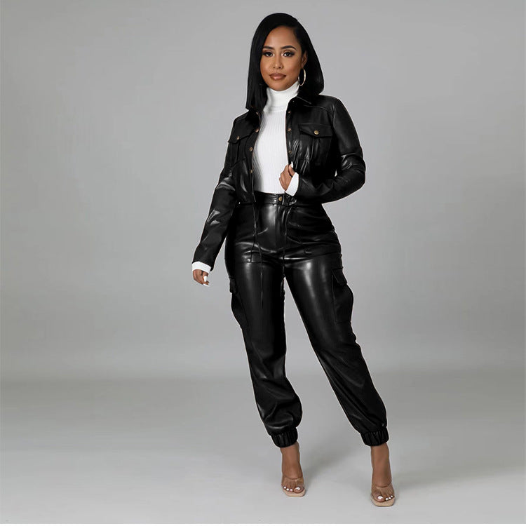 Sexy Pu Leather 2pc Pants Set