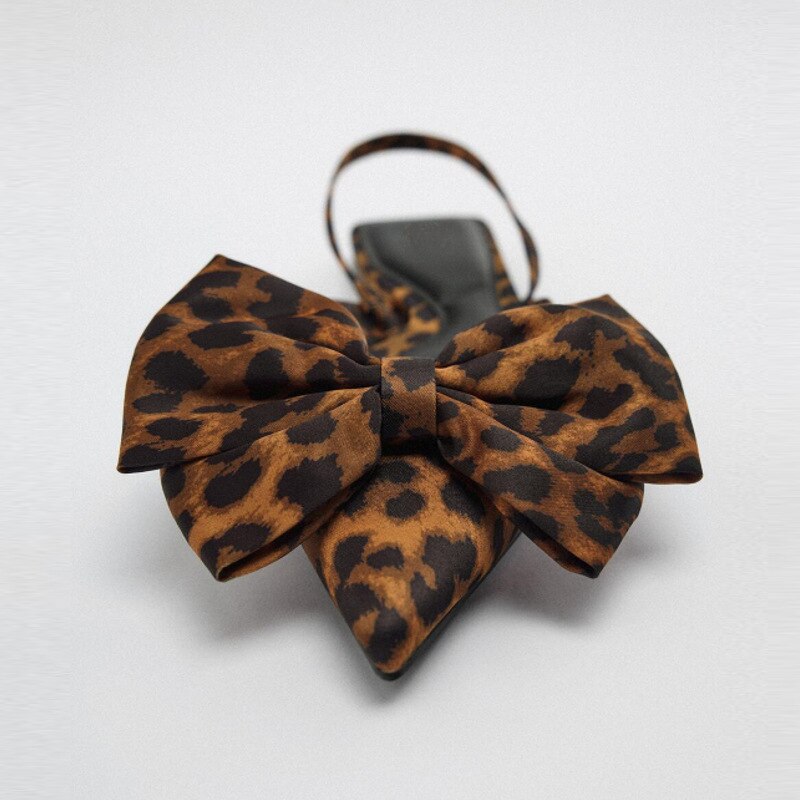 Women Leopard Flats Elegant Pointed Butterfly-knot Flat Sandals