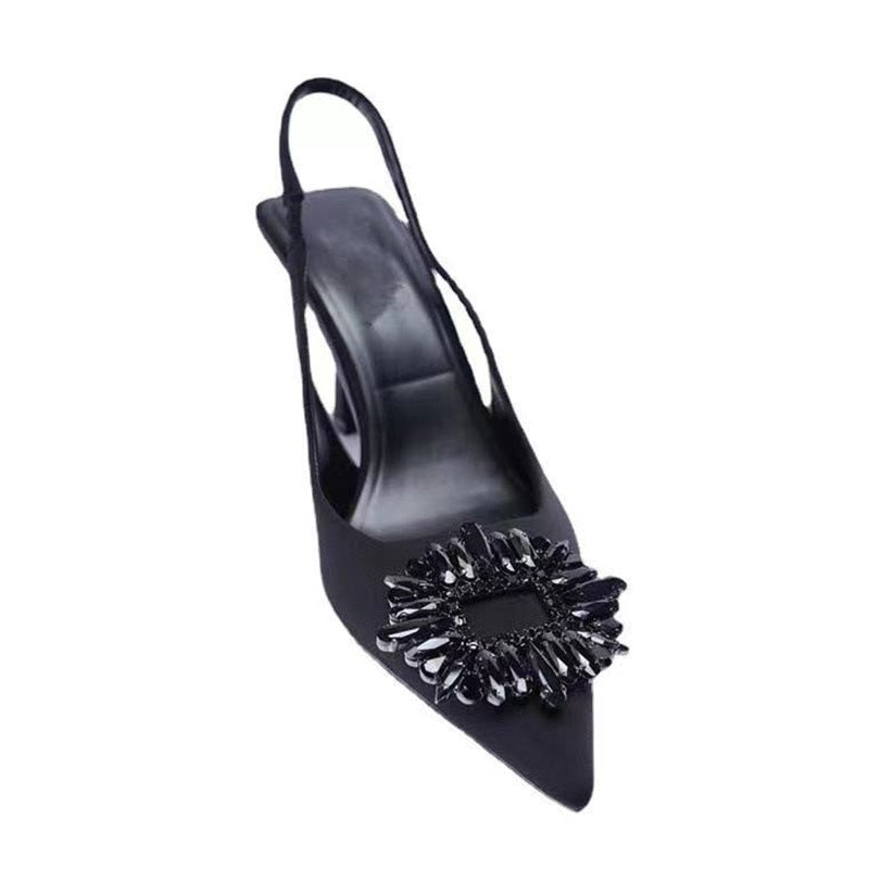 Women Black High Heels Fashion Rhinestone Pumps Elegant Heeled Sandals "Zara's best seller"