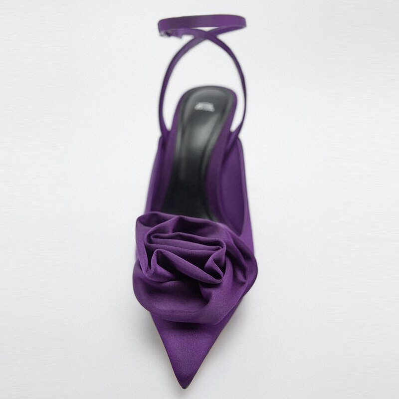 Women Flower High Heels Red or Purple Pointed Stiletto Fashion Sexy Heals "Zara's Best Seller"