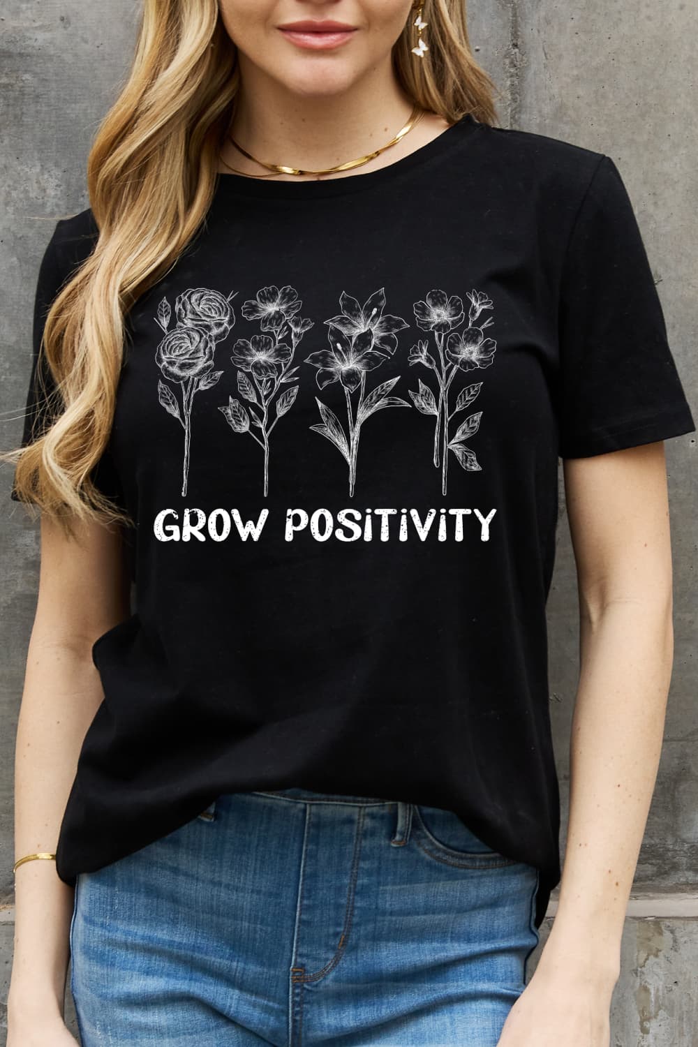 Simply Love GROW POSITIVITY Graphic Cotton T-shirt