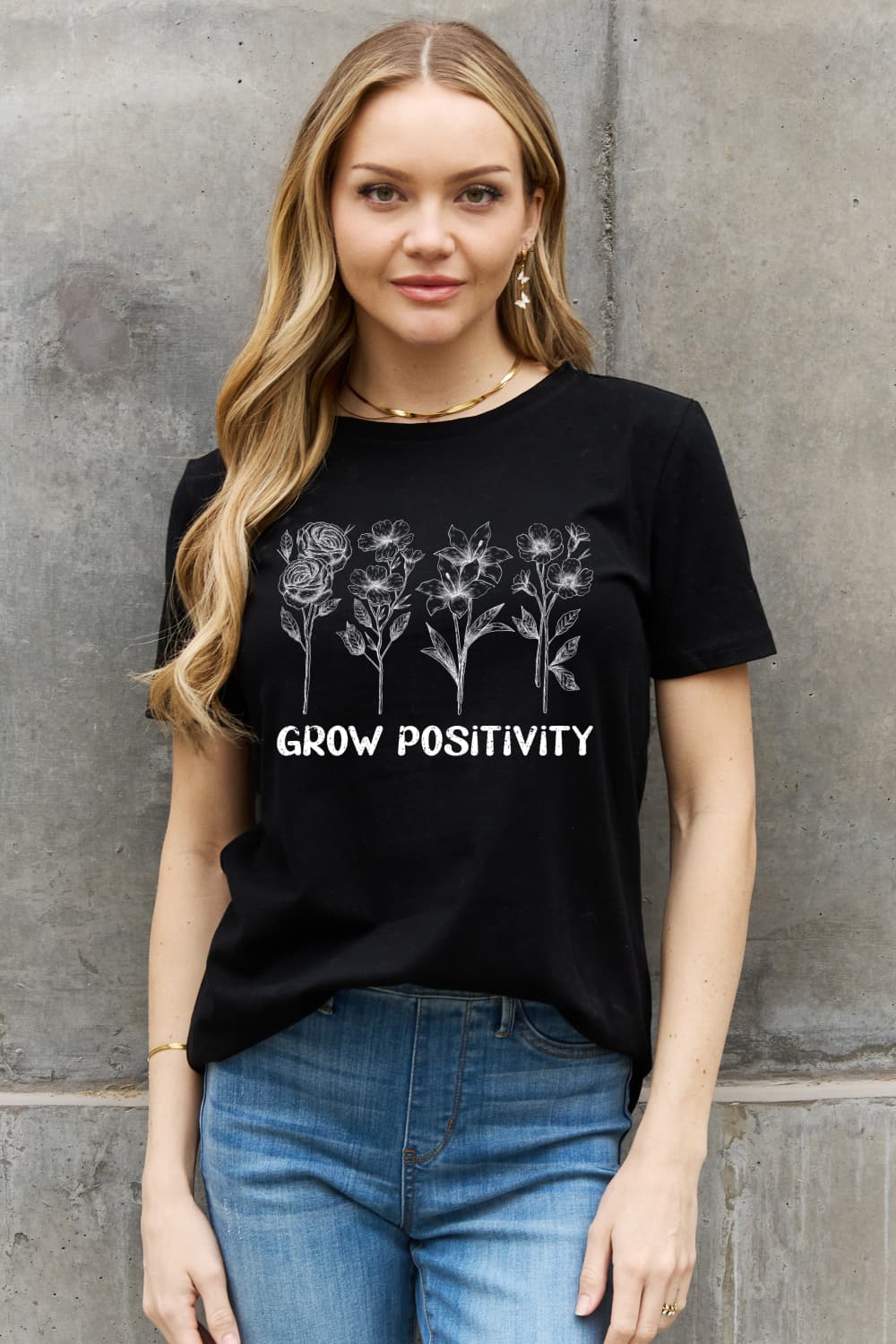Simply Love GROW POSITIVITY Graphic Cotton T-shirt