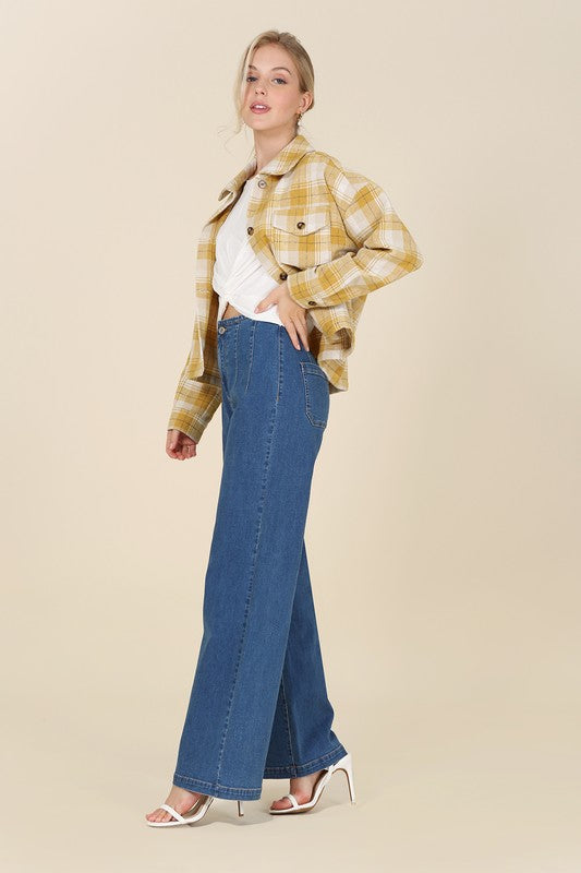 Plaid Short Shacket With Pockets