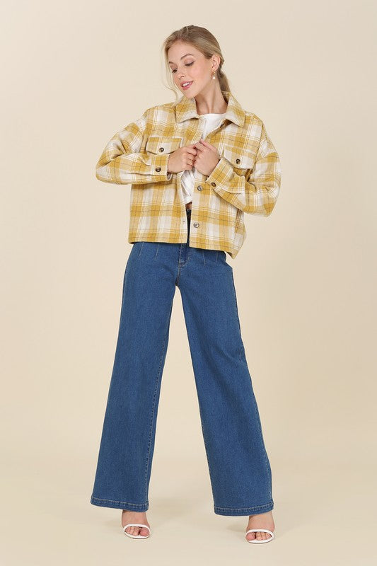 Plaid Short Shacket With Pockets