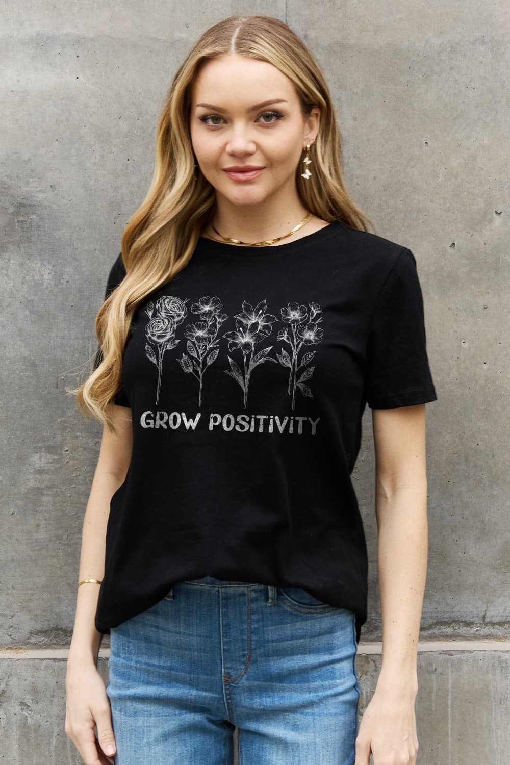 Simply Love GROW POSITIVITY Graphic Cotton T-shirt