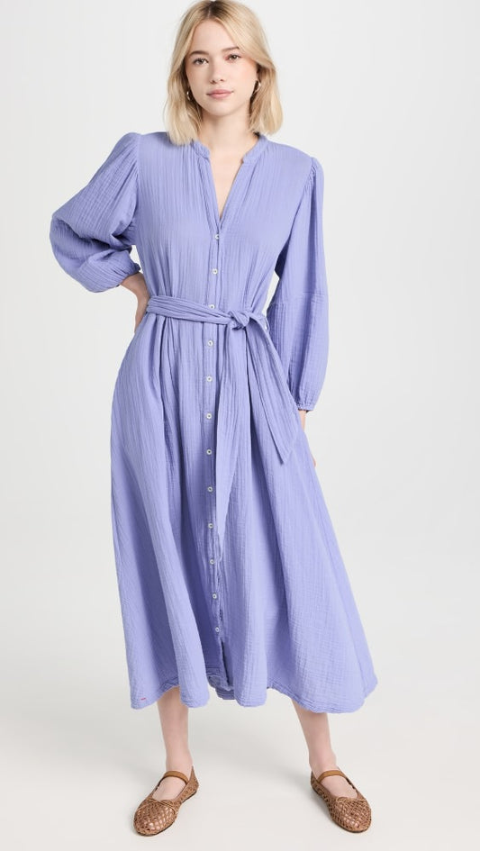 Women New Spring and Autumn Casual Cotton Wrinkle V neck Dress