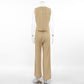 Solid Color Cotton Linen Vest and Trousers