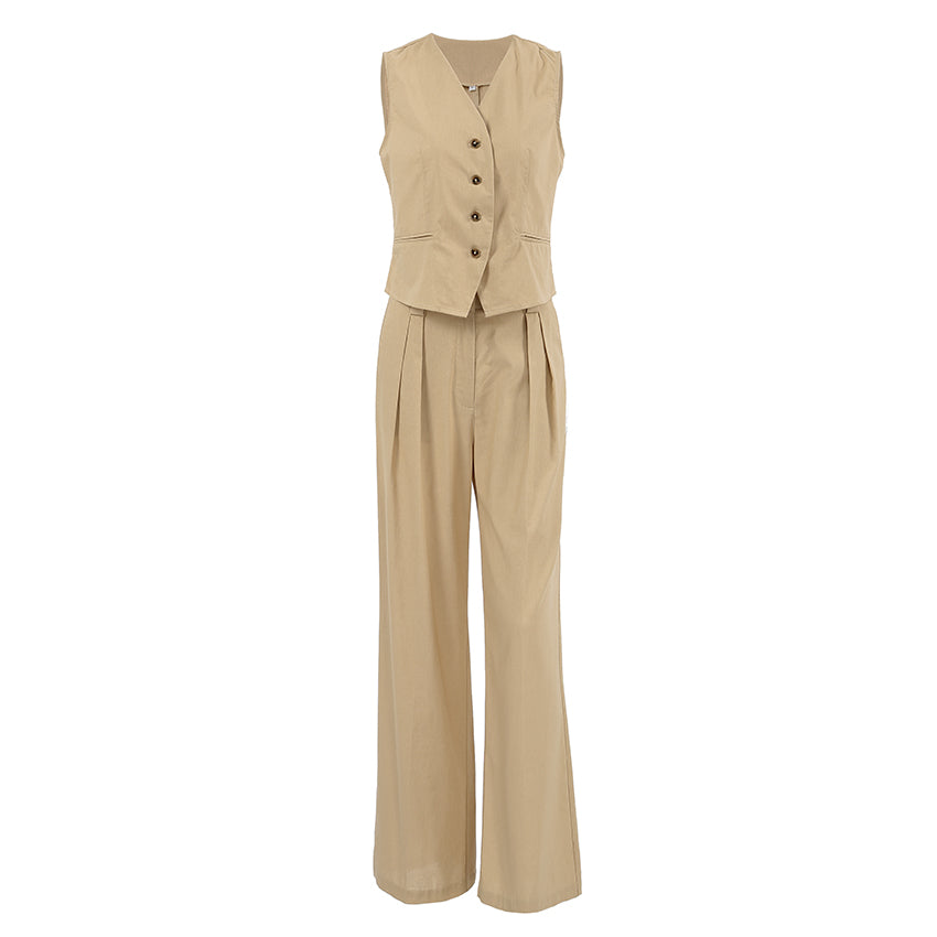 Solid Color Cotton Linen Vest and Trousers