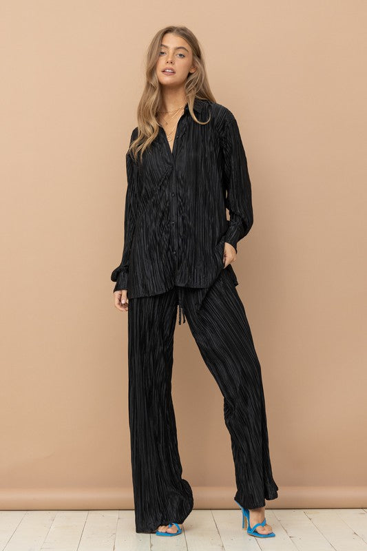 Pleated Blouse and Pants Set