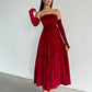 Strapless Pleated Velvet Midi Dress