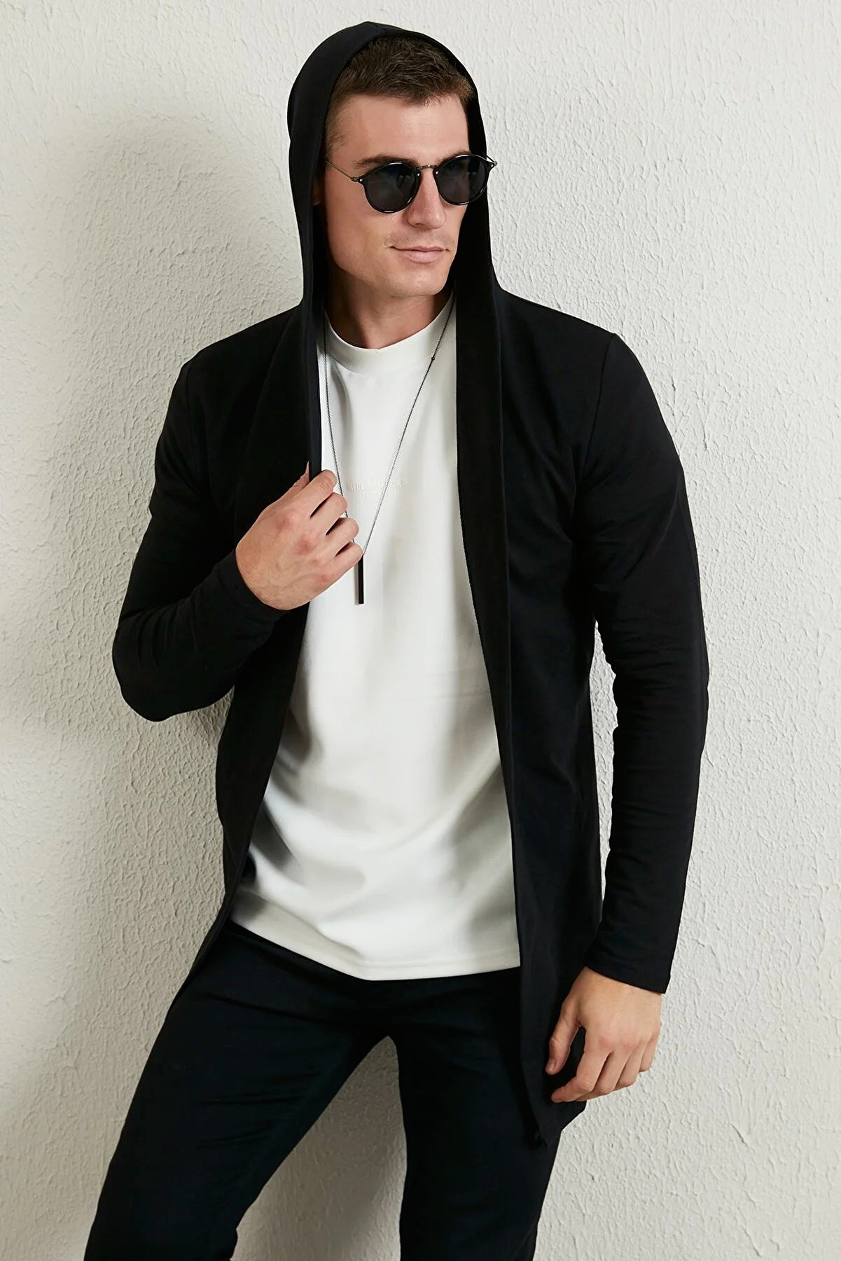 Slim Fit Cotton Hooded Knitted Cardigan