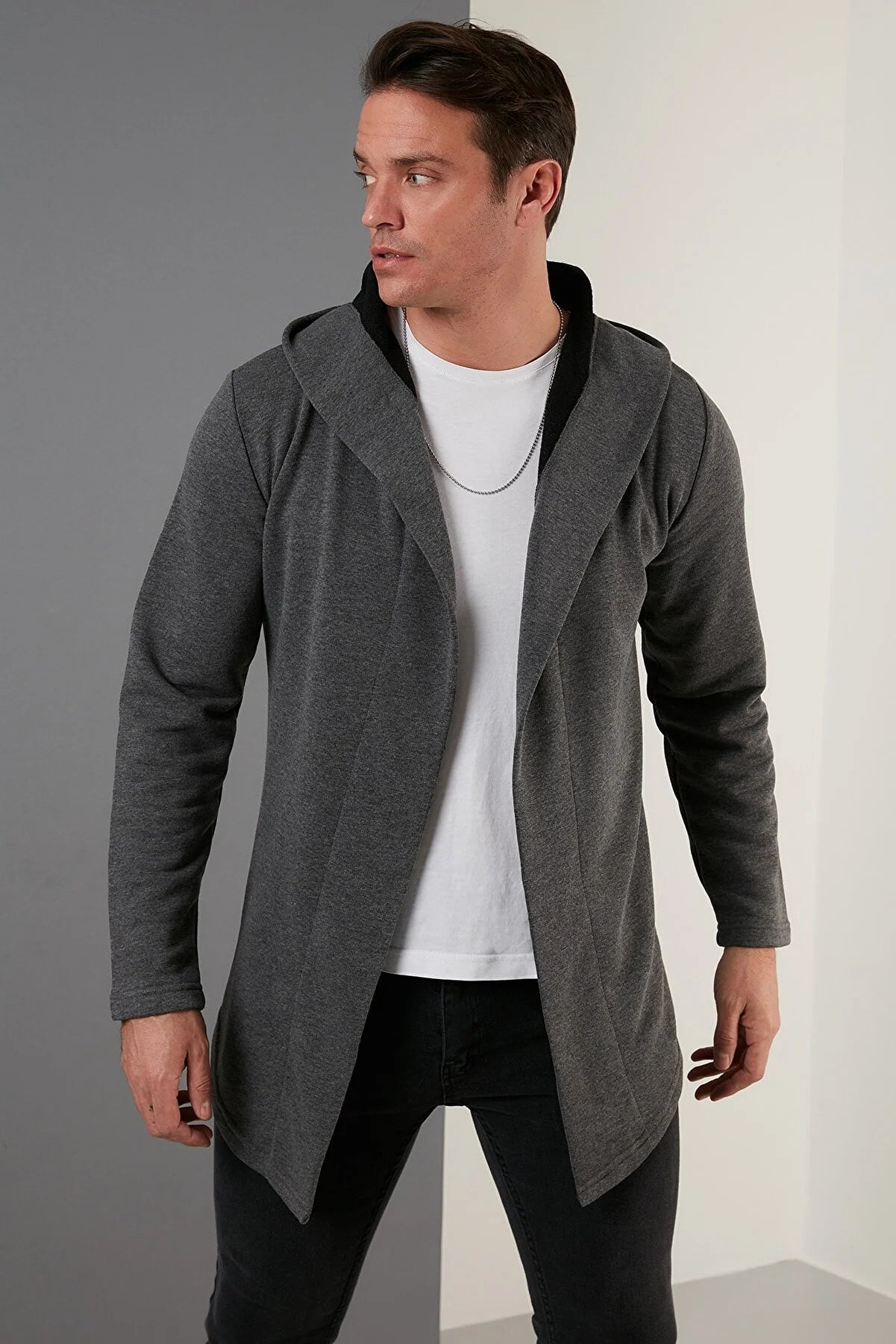 Slim Fit Cotton Hooded Knitted Cardigan