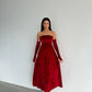 Strapless Pleated Velvet Midi Dress