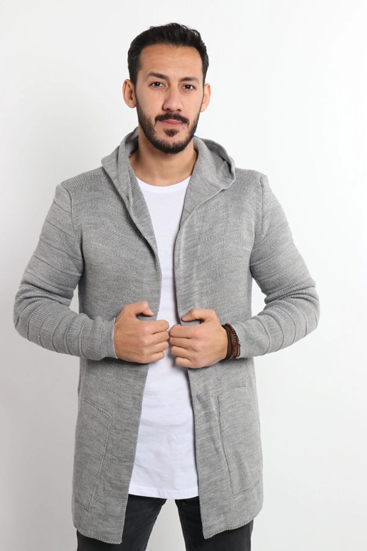 Men's Smoked Patterned Poncho Cardigan