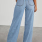 Raw Hem Wide Leg Jeans with Pockets