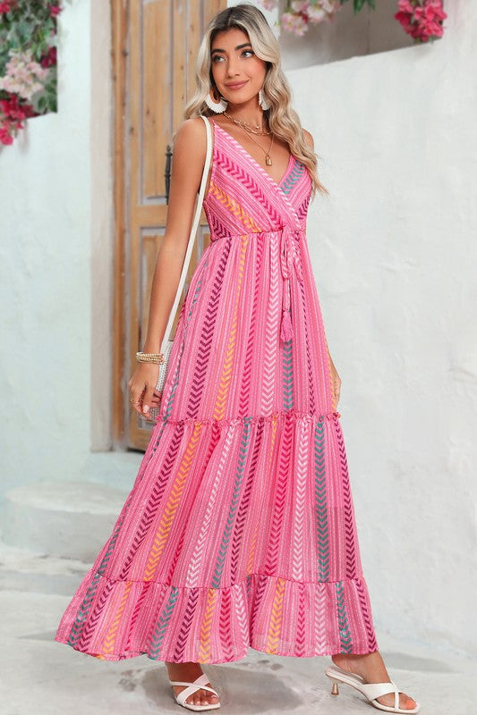 Printed Surplice Maxi Cami Dress