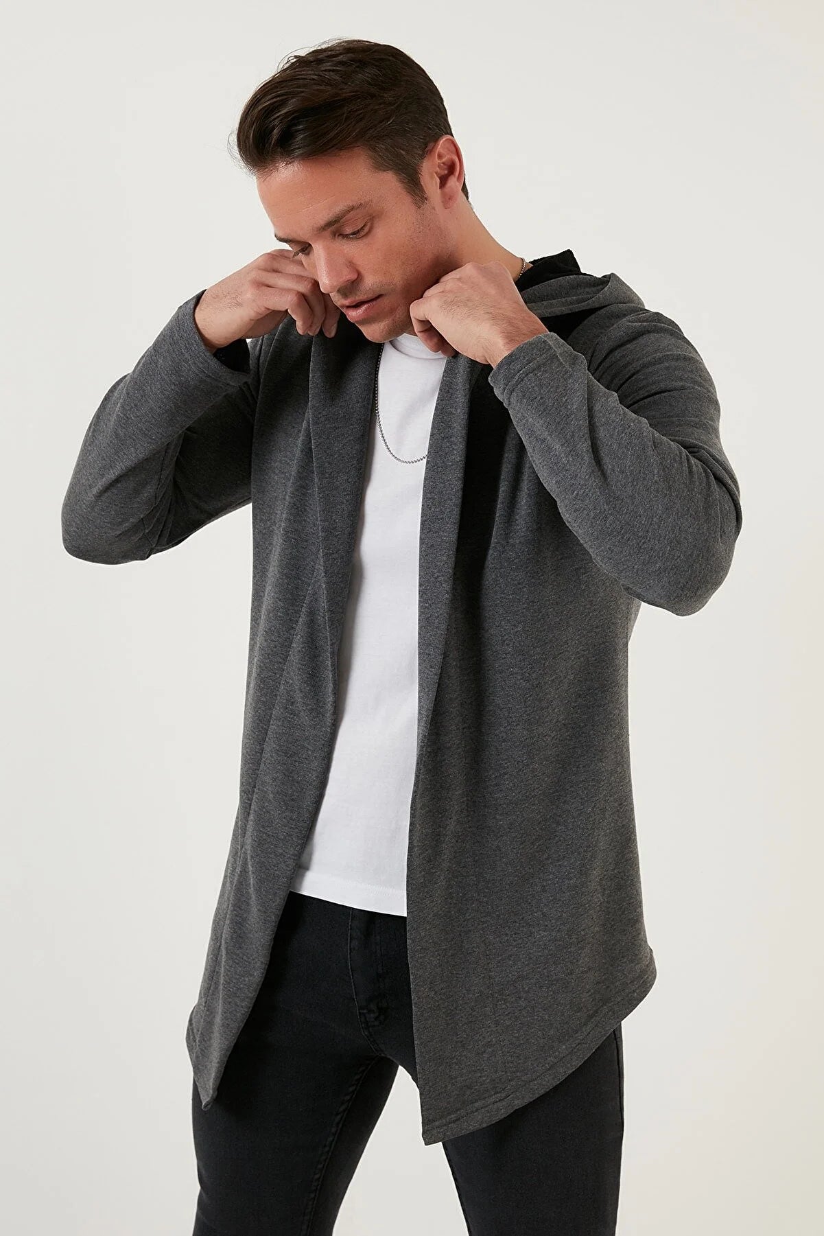 Slim Fit Cotton Hooded Knitted Cardigan