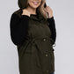 Plus Drawstring Waist Military Hoodie Vest