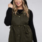 Plus Drawstring Waist Military Hoodie Vest