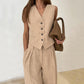 Solid Color Cotton Linen Vest and Trousers