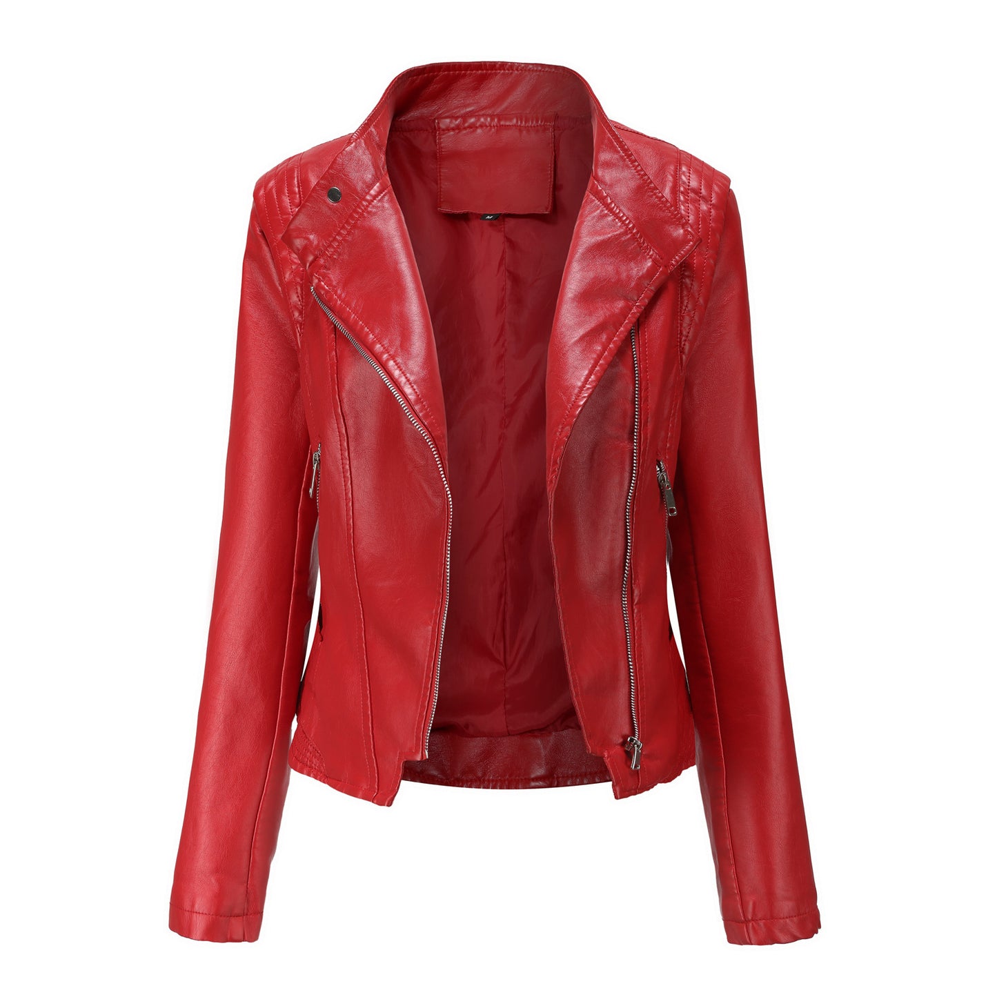 Faux Leather Collared Women Slim-Fit Leather Coat Women