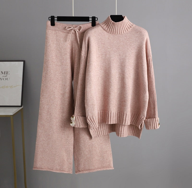 Trendy Semi-High Collar Sweater and Pant